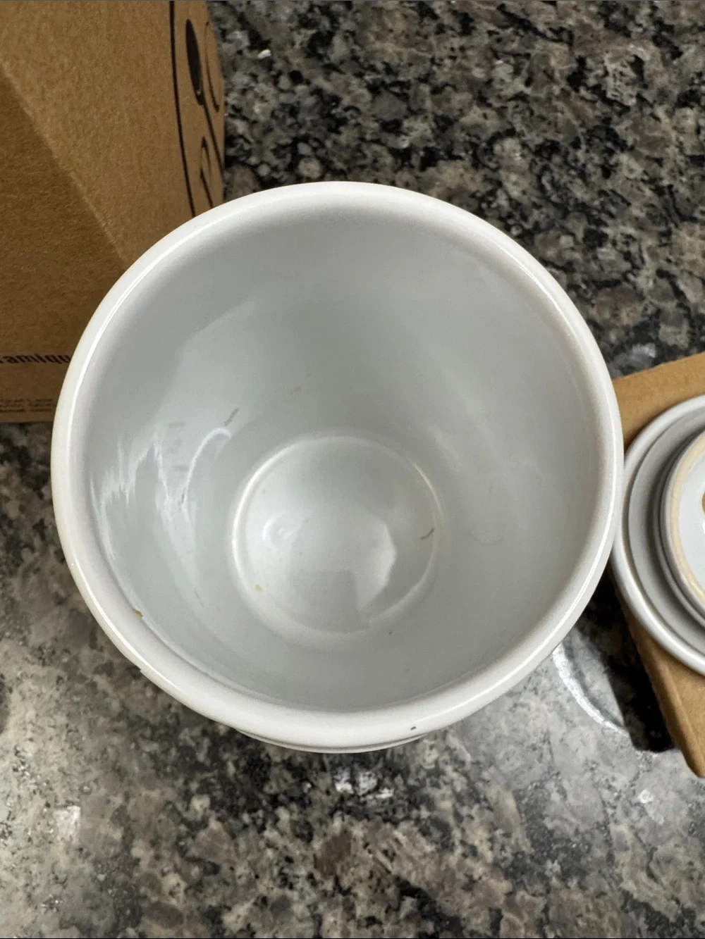 Pampered Chef White Ceramic Egg Cooker with Gray Silicone Grip